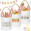 Paterr 3 Pcs Easter Bunny Baskets Large Canvas Easter Candy Egg Bags Cotton Fabric Cloth Cute Pink Rabbit Carrot Bow Print Egg Bucket Tote with Rabbit Ear and Handle for Egg Hunt Party Favors