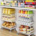 3Tier Rolling Pantry Cart with Wheels, Stackable Wire Storage Floor Organizer for Kitchen Pantry Snack Shelves, Fruit Basket Stand, Vegetable Storage Rack for Food Snacks Onion Potato, White