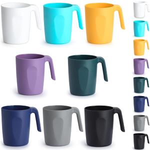 Berglander Plastic Coffee Mugs Set of 8, Mutil Color Plastic Cups with Handles 15oz, Reusable Water Cup, Easy to Carry, Great for Home, Garden, Picnic, Camping, Outdoor