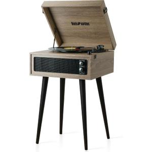 3-Speed Record Player, Bluetooth Turntable with Built-in Speakers and Detachable Legs,USB Playback& Vinyl-USB Recorder, Oatmeal