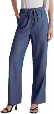 SheDenim Womens Wide Leg High Rise Jeans Elastic Waist with Drawstring 29/31" Dark Blue
