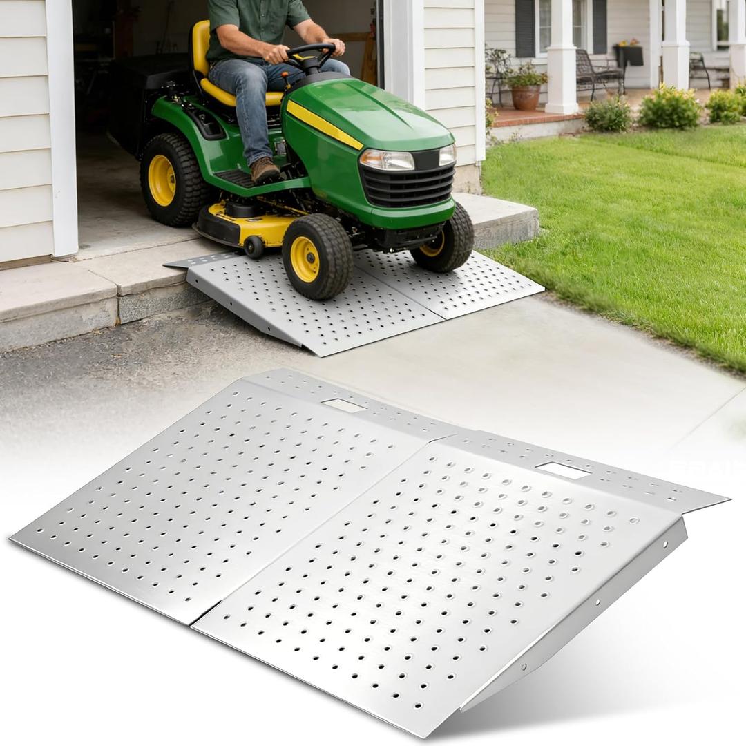 29" x 24" Shed Ramp, Heavy-Duty Shed Ramp for Riding Mower, Anti-Slip Punch Plate for Lawn Care, ATV, Motorcycles, Garages & Barns, 1500 Lb Capacity