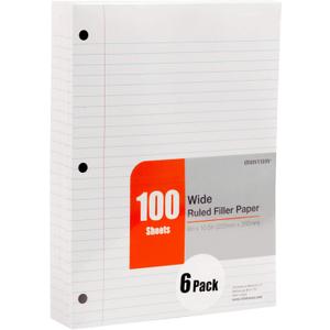 Mintra Office Filler Paper (Wide Ruled, 600 Sheets (6pks of 100))