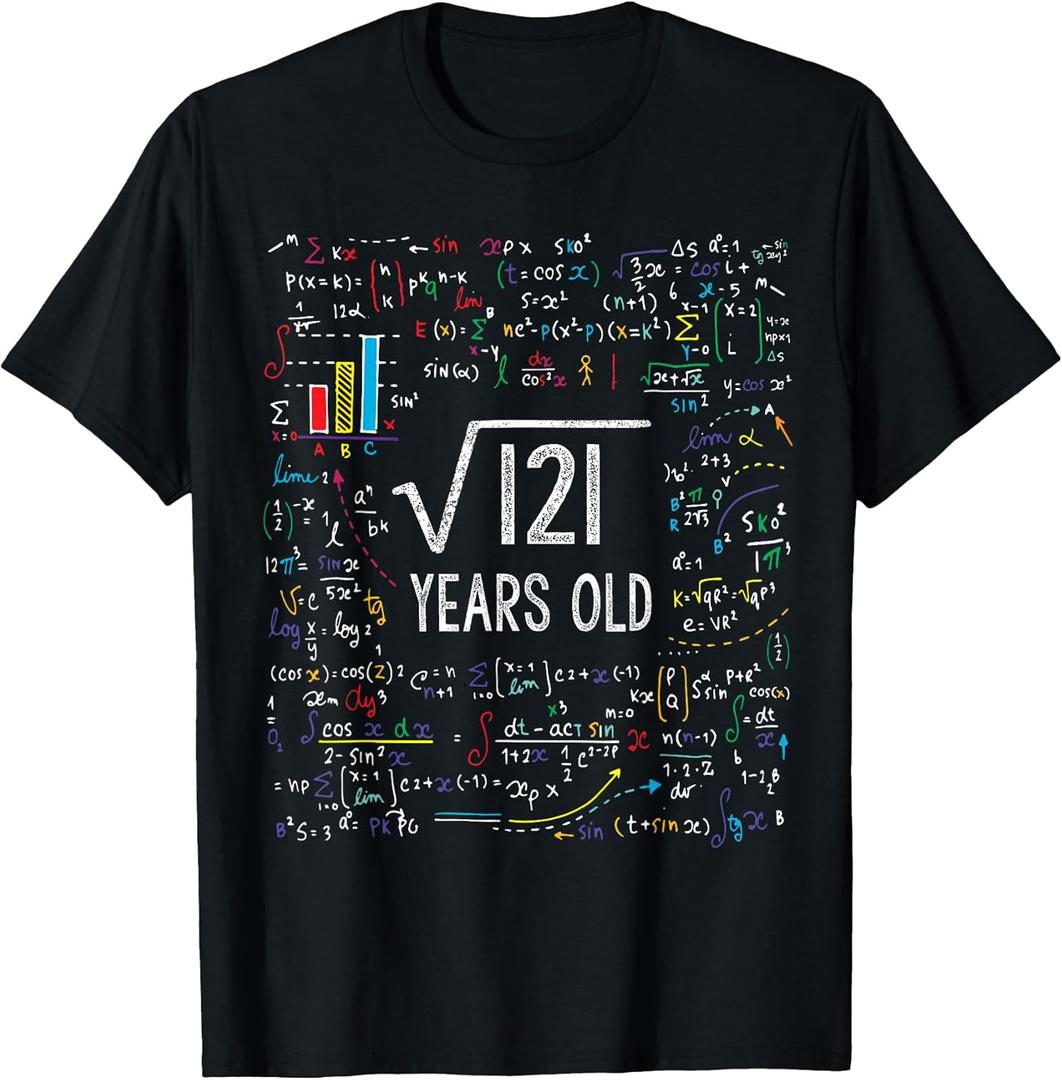 Square Root of 121 11th Birthday 11 Year Old Gifts Math Bday T-Shirt Small