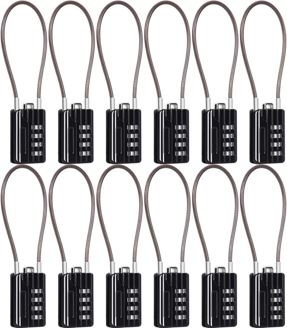 SEPOX Versatile 12-Piece Resettable 4-Digit Combination Travel Lock Luggage Set  Own Password Set-Up, Extra Long Anti-Cut Vinyl Steel Cable, Ideal for Suitcase, Backpacks, Gym Lockers - Black