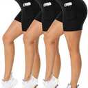 iaoja 3 Pack Biker Shorts for Women with Pockets-5" Tummy Control Fitness Athletic Workout Running Yoga Gym Shorts, Size: L/XL