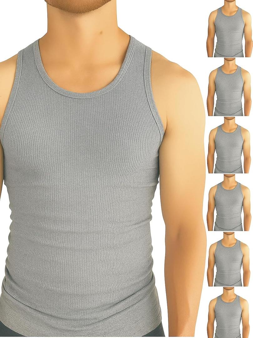 BROOKLYN VERTICAL Mens 6-Pack Tank Tops | Moisture-Wicking Ribbed Lightweight Undershirts (X-Large, Grey)
