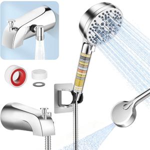 Bathtub Faucet with Filtered Handheld Shower Head, 6 Spray Modes from Rain to Powder, Tub Spout with Diverter,79" Extra Long Hose, High Pressure Bath Tub Faucet with Sprayer Attachment(Chrome)