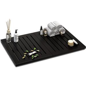 Waterproof Bamboo Bath Mat for Shower, Foldable | Non-Slip | Heavy Duty, Wooden Bath Mat, Floor Mat and Doormat for Indoor Outdoor (Black, 23.4 x 15.6IN)