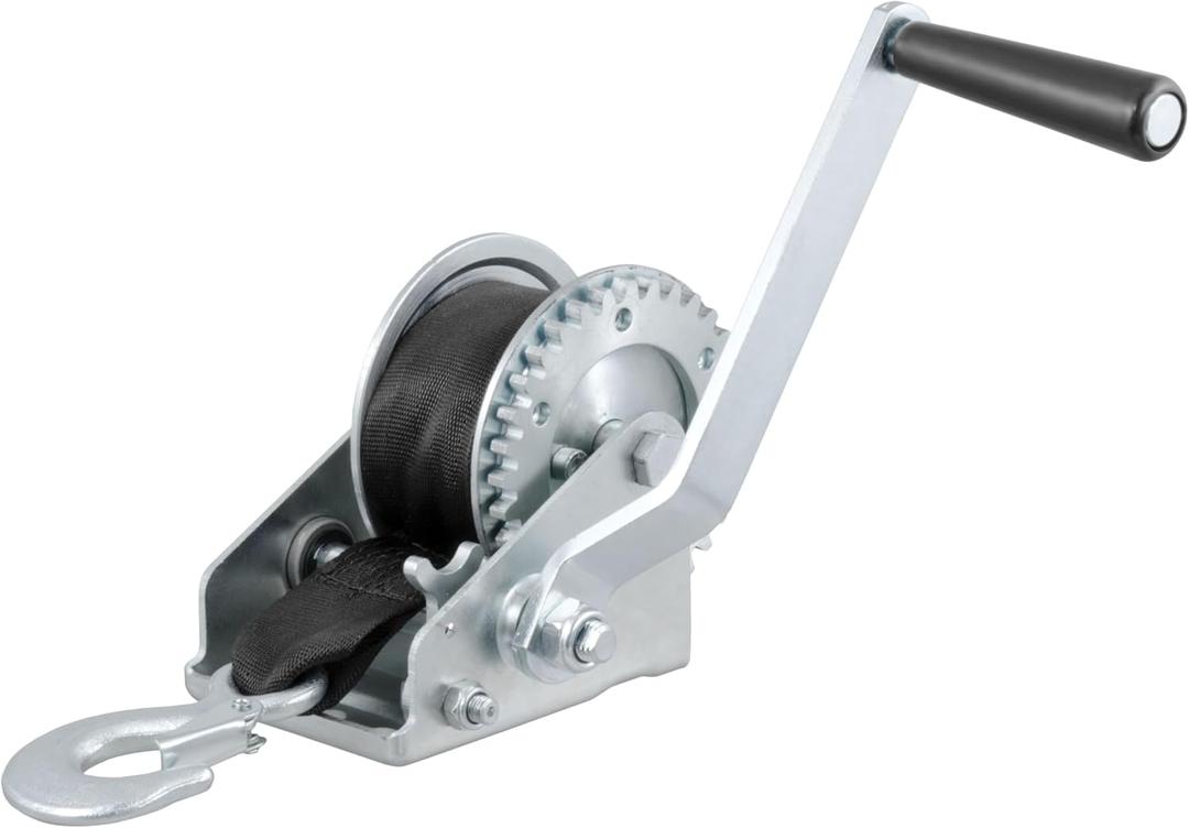 CURT 29433 Manual Hand Crank Boat Trailer Winch, 900 lbs Capacity, 6-1/2-In Handle, 3.25:1 Gear Ratio, 15' Strap