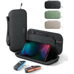 Belkin Nintendo Switch 2 Case, Travel Bag w/AirTag Holder & Storage Pocket for Up to 12 Game Cards - Portable, Lightweight Carrying Case w/Hard Shell, Soft Interior, Switch 2 Accessories - Charcoal