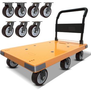 WUD Push Cart, Folding Mobile Platform Trolley,Thickened and Reinforced, 360° Swivel Wheels,47.2 “L x 27.5 ”W, 1764 lb. Yellow Dolly cart with Wheels