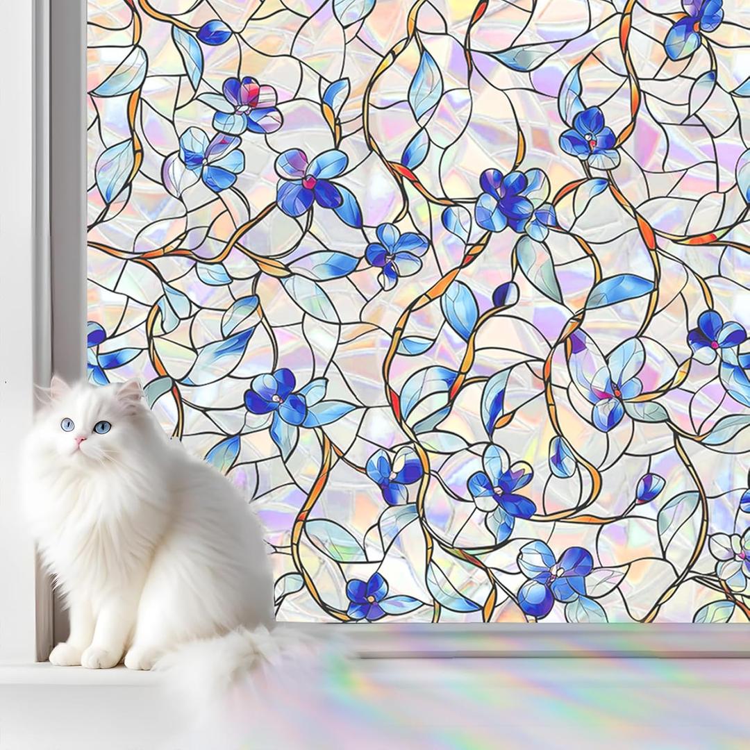 SOMWISE Rainbow Window Privacy Film,Heat Control,UV Blocking,Anti-Glare,Day & Night Privacy Protection & Decoration for Home, Bathroom,Glass Door,Static Cling,Renter-Friendly with Installation Tools