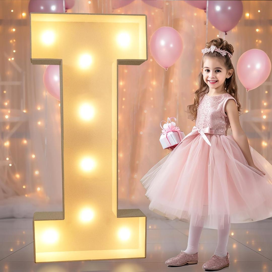 Pooqla Marquee Letters, 3FT Light Up Letters, Giant Marquee Letters 3 Feet Tall for Birthday Decoration, Large LED Letter Sign for Homecoming Baby Shower Wedding Party Decoration Letter I