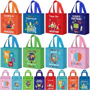 Sanwuta 24 Pcs Science Party Favor Bags Lab Week 2026 Gift Goodie Treat Bag with Handles for Kids Students Party Supplies(Colorful)