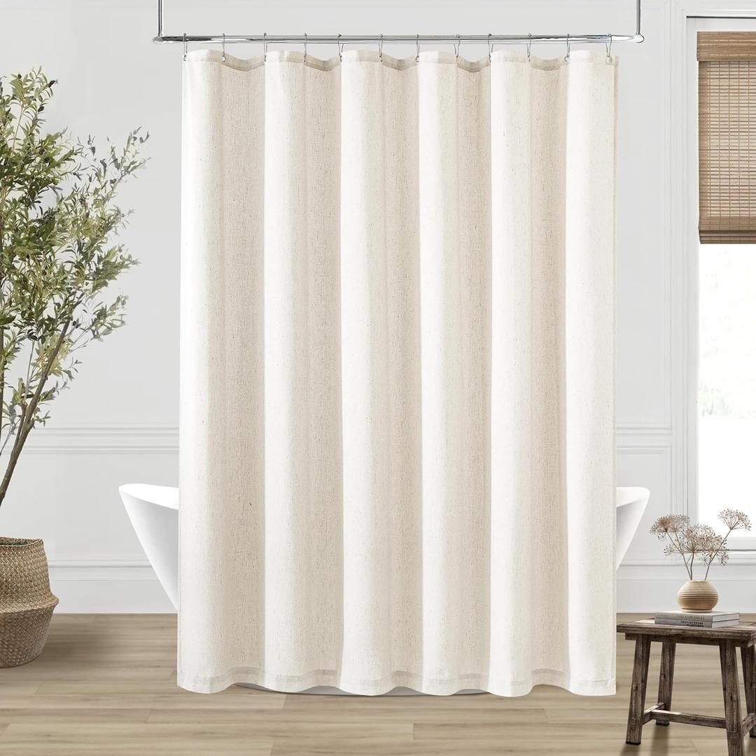 Cream Linen Shower Curtain 80 Inches Long Cloth Fabric Shower Curtain for Bathroom Neutral Hotel Bathtub Luxury Water Repellent Extra Long 80 Inch Drapes Set with Hooks Ivory Birch, 72x80 (Natural)