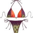 Verdusa Women's 2 Piece Paisley Print Swimsuit Boho Halter Backless High Cut String Bikini Set (Multicolor)