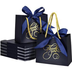 DECHISY 50 Pack Small Thank You Bags with Handles, 5.5x2.5x4.7 Inch, Blue Gift Bags for Bridal Shower, Birthday, Baby Shower, Wedding