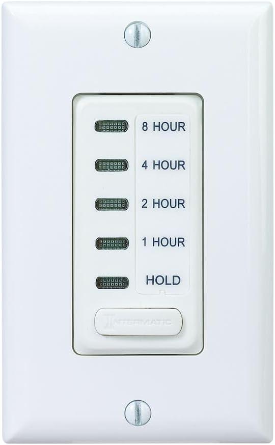 Intermatic Electronic Countdown Timer for Whole House Fans - EI220W-1-1/2/4/8 Hour with Hold Mode, SPST, 120 VAC, 60 Hz, 15 Amp, White