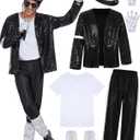Mens Dance Star Costumes Adult 80s 90s Hip Hop Pop King Halloween Party Costumes for Men (Medium, Black)