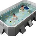 Buric Foldable Pool Non-Inflatable Swimming Pool for Family Adults Hard Plastic Shell Collapsible Rectangle Swimming Pool for Outside Backyard Portable Pet Dog Pool (118.11 in)