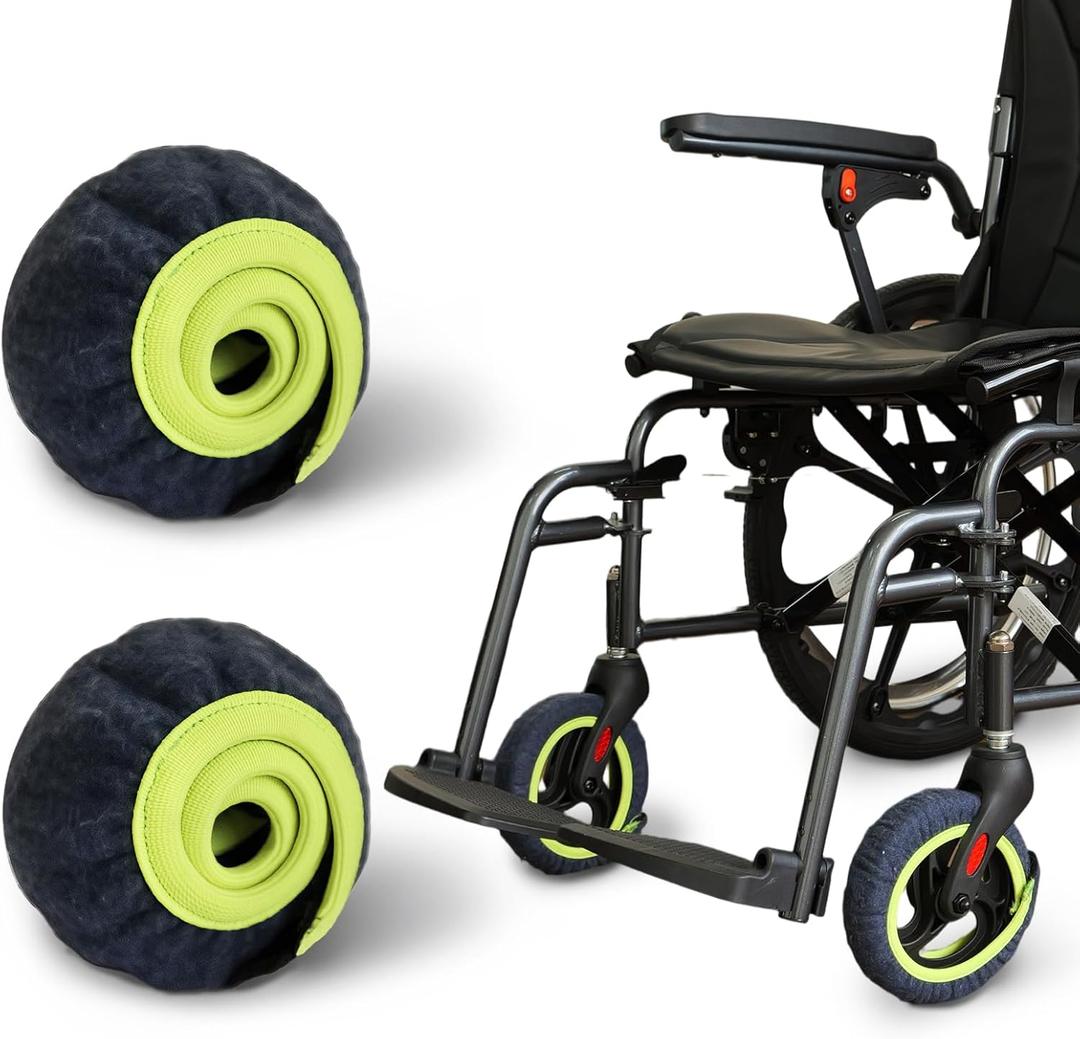 EZHOISLING Wheelchair Wheel Covers 2-Pack Dust-Resistant Floor Protectors Enhanced Grip Silent Rolling Fits Most Wheelchair Tires (Brown, 8 Inches)