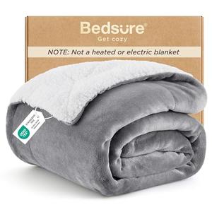 Bedsure GentleSoft Sherpa Fleece Throw Blanket for Couch, Non-Heated, Thick & Warm Cozy Blanket for Winter, Soft Fuzzy Plush Throw Gifts for Women and Men, Grey, 50x60 Inches