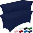 Pureegg Spandex Tablecloth 6ft - 2 Pack, Fitted and Tight Cloth for Rectangle Table, Wrinkle-Free and Stretch Table Cover for Party, Wedding, Banquet and Birthday, Navy Blue, 6 Ft - 2 Pcs