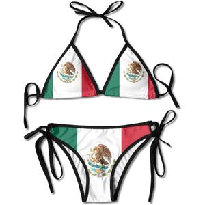 Flag of Mexico Sexy Boxing Bikini Women Halterneck Top and Set Swimsuits Beach Swimming, Black, One Size