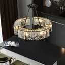 Vintage Crystal Chandelier Black 6 Lights Hanging Ceiling Light Fixture Iron Frame Pendant Lighting for Farmhouse Decoration Dining Table Living Room, 25.6 inch