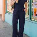 ZESICA 2 Piece Lounge Sets for Women 2026 Casual Summer Short Sleeve Ruched Top Wide Leg Pants Matching Travel Outfits (M)