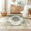 BESTSWEETIE 3x5 Area Rug Washable Rugs for Living Room, No Pile Boho Carpet for Entryway Bedroom Dinning Room, Vintage Carpet Print Distressed Non-Slip, 3 x 5 ft, Grey Brown