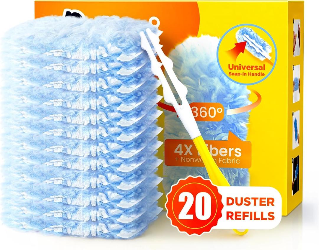 Heavy Duty Duster Refills for Swiffer Duster, 20 Count Duster Refills with 1 Handle, Multisurface 360 Dusters with 4X Microfibers, Unscented Disposable Dusters for Cleaning