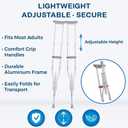 DMI Universal Aluminum Crutches - Adjustable Underarm Walking Aid for Adults, Shorter to Tall (4'6"-6'6"), Push-Button Height Adjustment, 300 lbs Capacity, Slip-Resistant Tips, 1 Pair