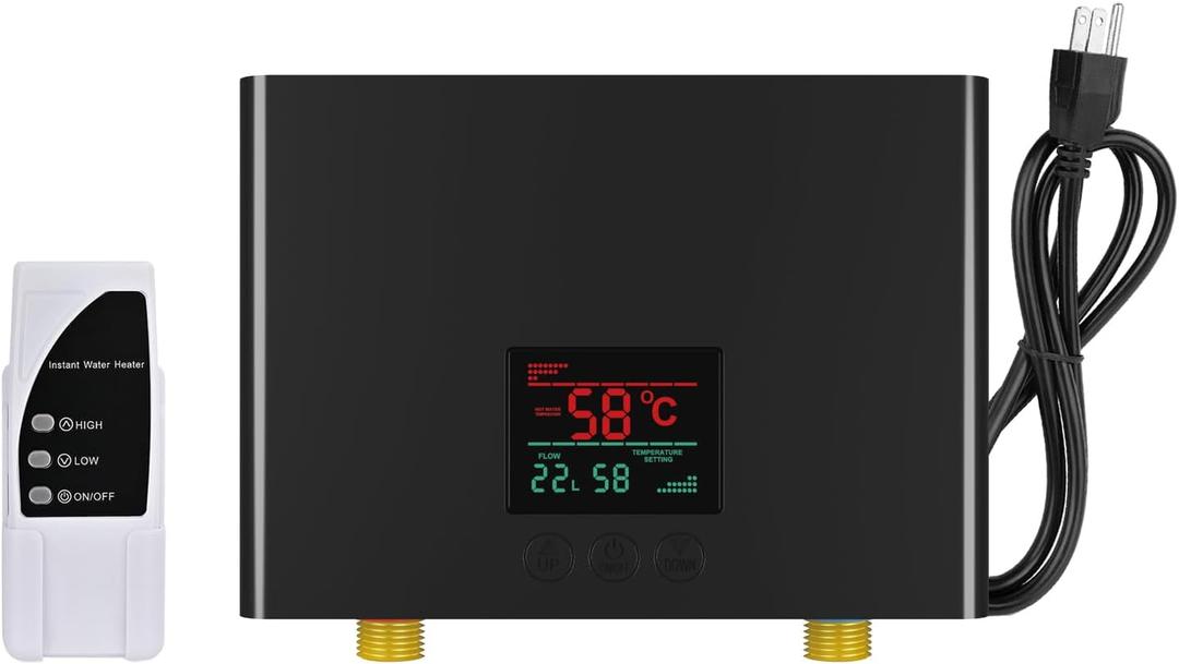 Electric Tankless Water Heater 110V, Instant Hot Water with Auto Temp Control & Self-Check, Mini Design for Bathroom Kitchen (Black)