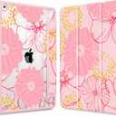 May Chen for iPad 9th Generation with Pencil Holder, iPad 8th/7th Gen Case 10.2-inch, [Penceil Holder] Trifold Stand Auto Wake/Sleep Clear TPU Protection Back Cover, Pink Flowers