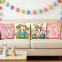Easter Pillow Covers 18x18 Set of 4, Bunny Eggs Hello Peeps Bunny Hip HopTruck Throw Pillows Cases - Farmhouse Spring Decor Throw Pillow Cases for Sofa Couch Home Easter Decorations