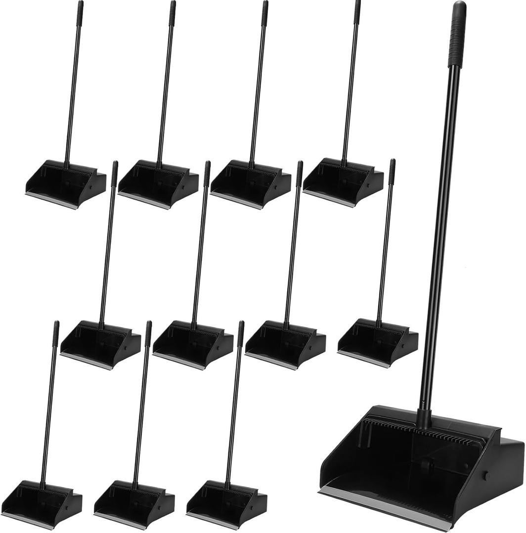 Leumoi 12 Pcs Lobby Dust Pan 36.6 Inch Upright Dust Pan with Serrated Yoke Dustpan Long Handle Plastic Commercial Dustpan for Wet Dry Floor Cleaning Home Office Restaurant Indoor Outdoor Use (Black)