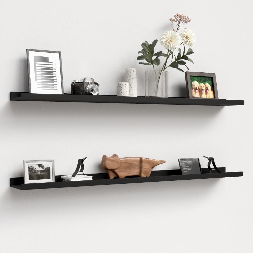 Floating Shelves Set of 2, Long Wall Shelf with Lip, 48in, Black, 47.2 in