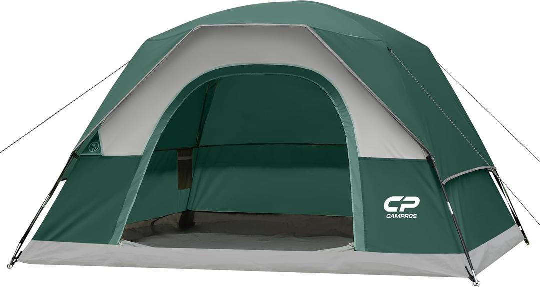 CAMPROS CP Camping Tent 4 Person, Waterproof Windproof Double Layer Dome Tent, Easy Setup with Large Mesh Windows & Wide Door for Outdoor Camping Backyard