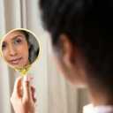 POPETPOP Vintage Compact Handheld Mirror: 24x13cm Golden Framed Round Makeup Mirror for Dressing Room