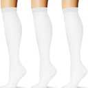 (3 pairs) Compression Socks 20-30 mmHg Long Knee High Socks for Women Men Support Athletic Travel Daily Wear (White)