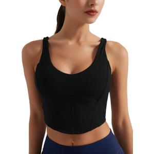 Women's Bustier Corset Crop Tank Tops Sleeveless Trendy Scoop Neck for Women Going Out Tops Summer Sexy High Impact (Black, M)