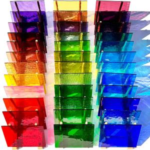 ILLUCKAI 36 Sheets Transparent Stained Glass Sheets, 6 x 4 Inch Cathedral Art Glass Mosaic Tiles Supplies, Assorted Colors for Stained Glass Projects