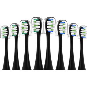 Replacement Toothbrush Heads for Philips Sonicare - 8 Pack Soft Gentle Bristles Compatible with Most Sonicare Click-On Electric Toothbrushes (Black)