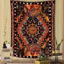 Fowocu Orange Sun and Moon Tapestry Wall Hanging, Indie Hippie Mandala Cool Wall Tapestries, Aesthetic Tapestry for Bedroom Living Room Dorm (Orange, 70.8''  90.5'')
