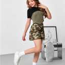 GORGLITTER Girl's Summer Outfits 3 Piece Ribbed Knit Tank Top Short Sleeve Crop T Shirt Camo Shorts Sets Size 8-12 Black and Green 11Y