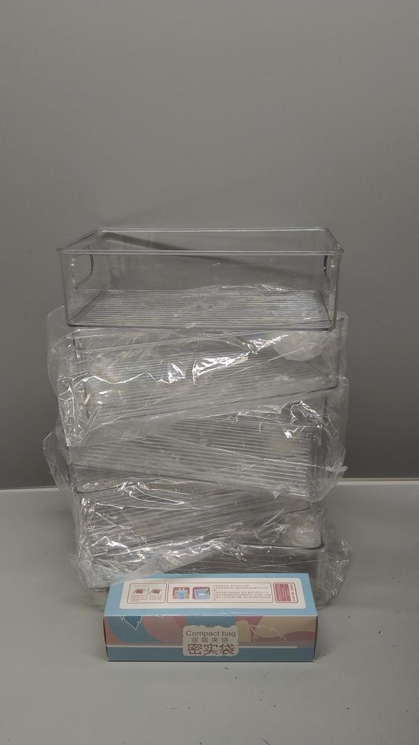Stackable Refrigerator Organizer Bins, 6 Pack Clear Kitchen Organizer Container Bins with Handles and 20 PCS Plastic Bags for Pantry, Cabinets, Shelves, Drawer, Freezer  Food Safe, BPA Free 10"L