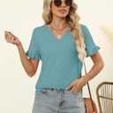TICTICMIMI Women's V Neck Ruffle Short Sleeve Tops Summer Casual T Shirts (Blue, XL)