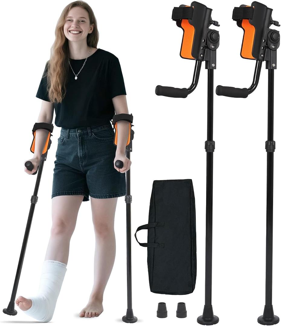 Forearm Crutches for Adults, 3-Angle Adjustable Elbow & Height, Lightweight Foldable Aluminum Crutches with Non-Slip Straps for Elderly, Post-Surgery & Disabled (Pair)